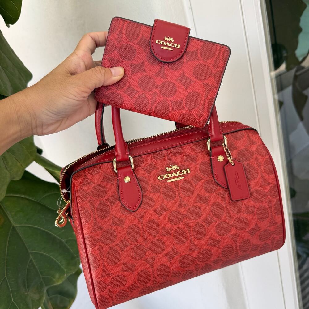 Bundle‼️Coach Rowan Satchel Bag CEY39 & CW786 Medium Corner Zip Wallet Crimson